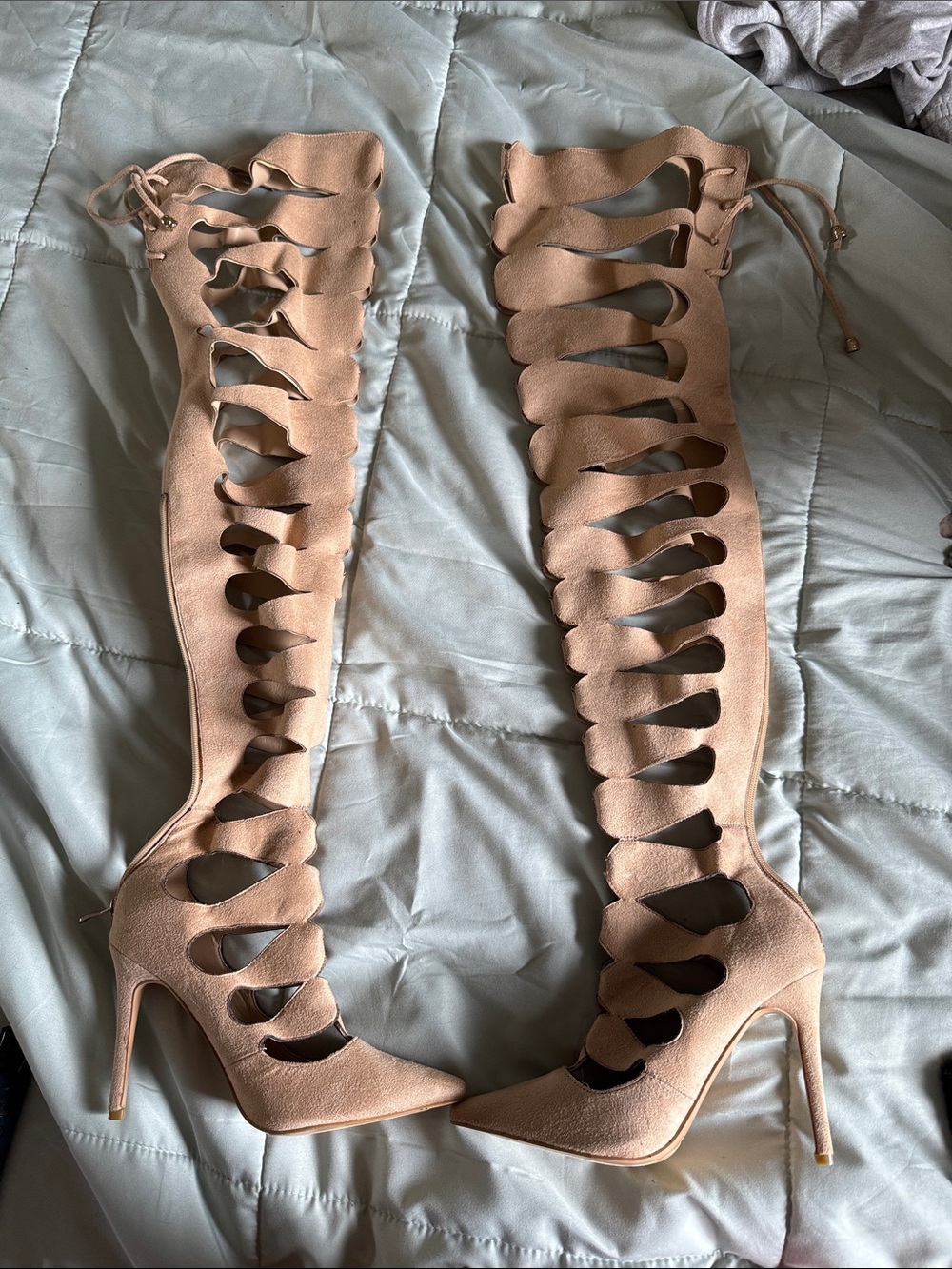 Cape Robbin Nude Lace-Up Cutout Over-the-Knee Stiletto Boots